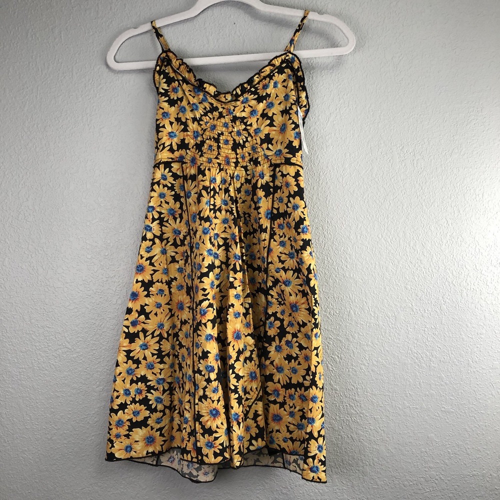 Topshop Dress‎ Womens Size 4 Floral Sunflower Sleeveless Summer Casual Boho